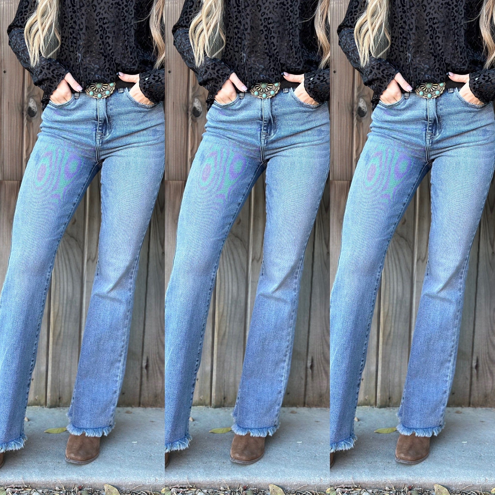 Just Black Bottoms The Risen Frayed Bottom Flare Denim