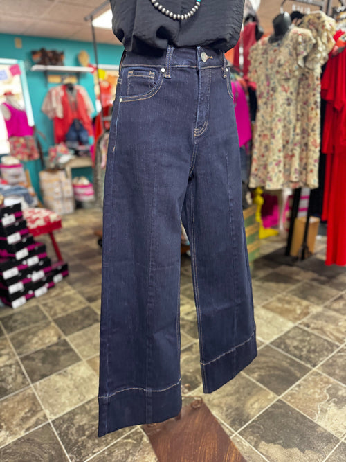 Risen Bottoms The Risen Kenzee Front Seam Ankle Crop Dark Denim