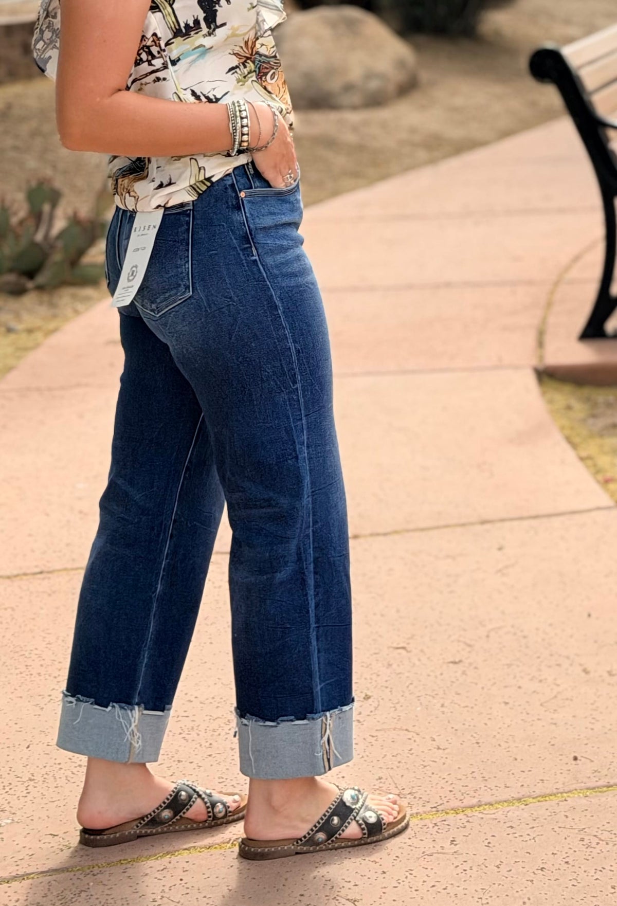 Risen Bottoms The Risen Spring Ankle Crop High Rise Boyfriend Straight Leg Cuffed Denim