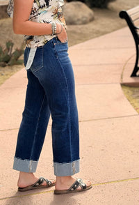 Risen Bottoms The Risen Spring Ankle Crop High Rise Boyfriend Straight Leg Cuffed Denim