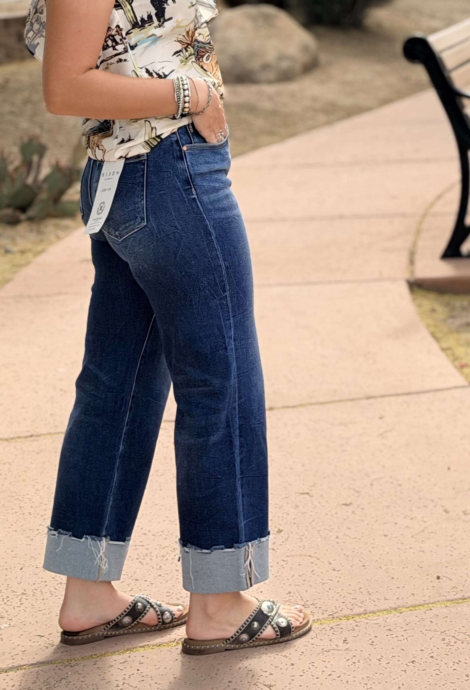 Risen Bottoms The Risen Spring Ankle Crop High Rise Boyfriend Straight Leg Cuffed Denim