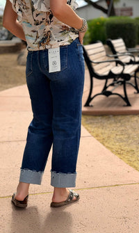 Risen Bottoms The Risen Spring Ankle Crop High Rise Boyfriend Straight Leg Cuffed Denim