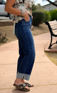 Risen Bottoms The Risen Spring Ankle Crop High Rise Boyfriend Straight Leg Cuffed Denim