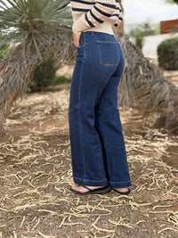 Risen Bottoms The Risen Straight Leg High Rise Pin Tuck Front Seam Denim With Tummy Control