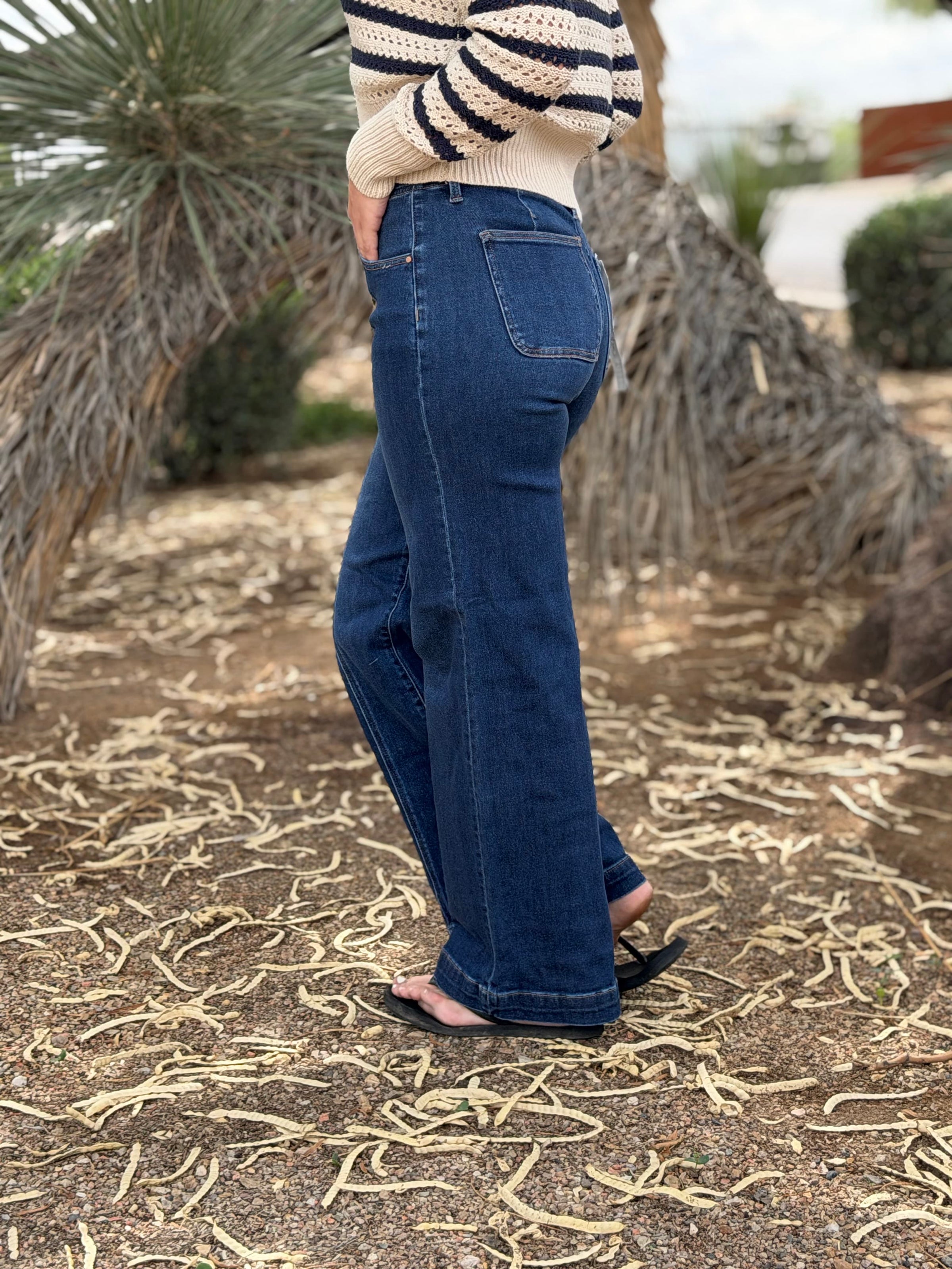 Risen Bottoms The Risen Straight Leg High Rise Pin Tuck Front Seam Denim With Tummy Control