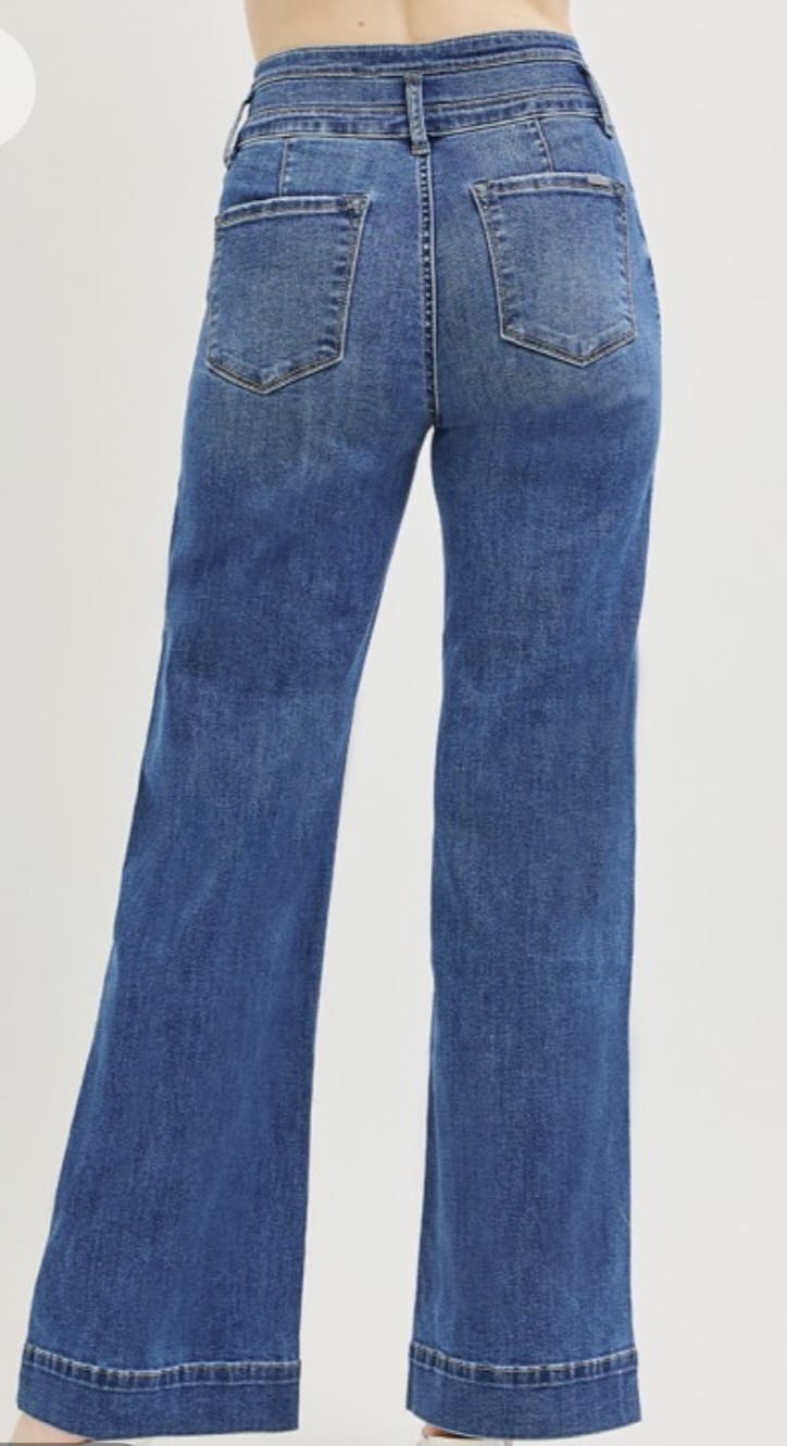 Risen Bottoms The Risen Triple The Button Detail Wide Leg Trouser Bottom Denim