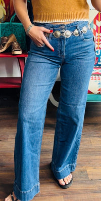 Risen Bottoms The Risen Triple The Button Detail Wide Leg Trouser Bottom Denim