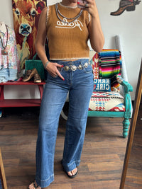 Risen Bottoms The Risen Triple The Button Detail Wide Leg Trouser Bottom Denim