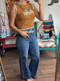 Risen Bottoms The Risen Triple The Button Detail Wide Leg Trouser Bottom Denim