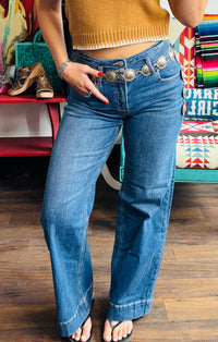 Risen Bottoms The Risen Triple The Button Detail Wide Leg Trouser Bottom Denim