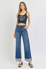 Risen Bottoms The Risen Trouser Style Wide Leg Cuffed Ankle Crop Denim