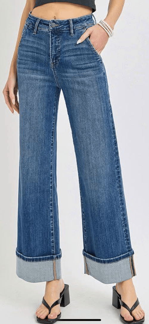 Risen Bottoms The Risen Trouser Style Wide Leg Cuffed Ankle Crop Denim