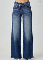 Just Black Bottoms The Risen Wendy Wide Leg Mid Rise Crossover Double Button