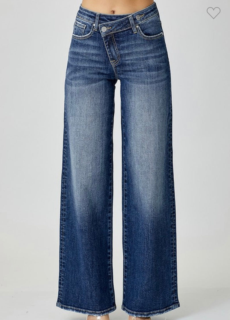 Just Black Bottoms The Risen Wendy Wide Leg Mid Rise Crossover Double Button