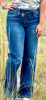 Just Black Bottoms The Risen Wendy Wide Leg Mid Rise Crossover Double Button