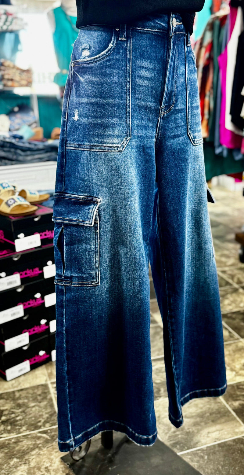 Risen The Risen Wide Leg Cargo Crop Denim