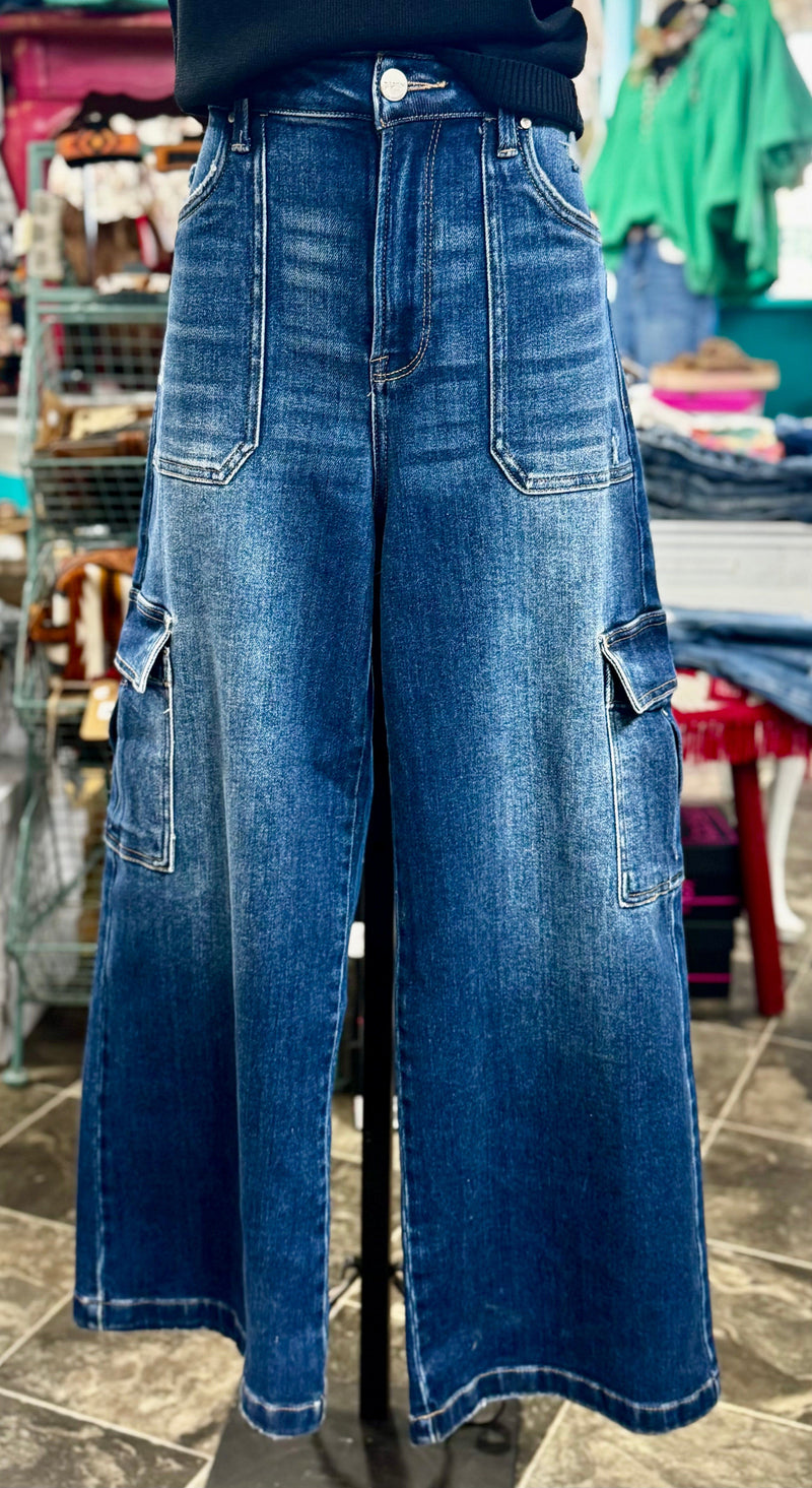 Risen The Risen Wide Leg Cargo Crop Denim