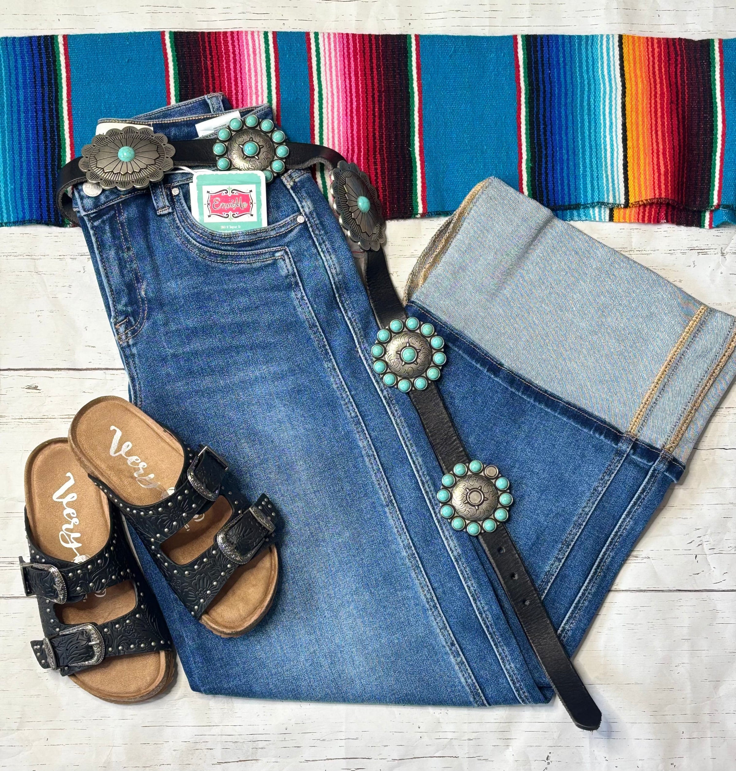 Risen Bottoms The Risen Wide Leg Cuffed Double Seam Ankle Crop Denim