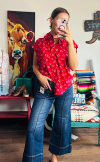 Vervet Bottoms The Risen Wide Leg High Rise Ankle Crop Pin Tuck Front Seam Denim