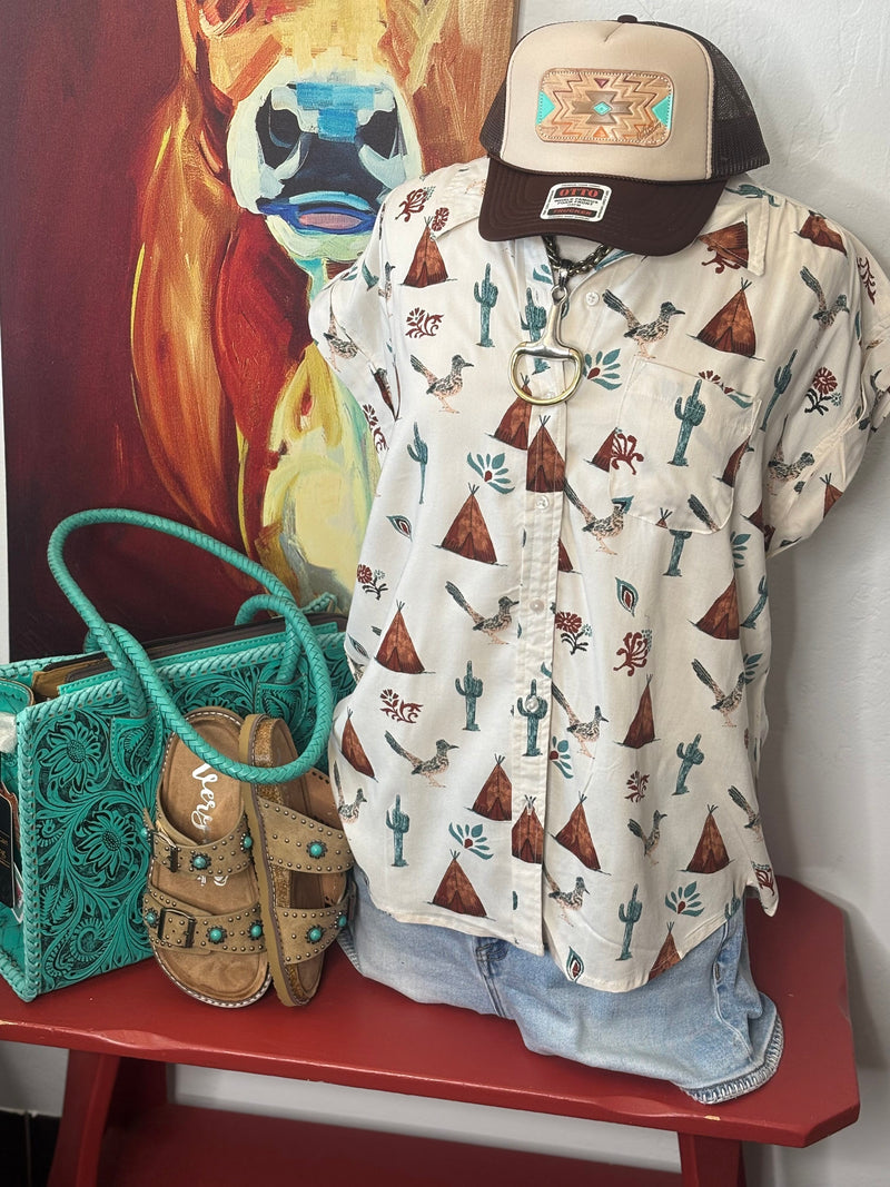 Shop Envi Me tops The Roadrunners, Cactus & Teepees Camp Shirt