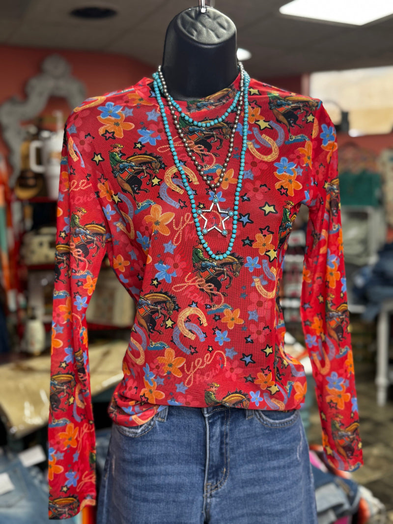Shop Envi Me It's T-shirt Kinda Day The Rodeo Horseshoe Red Mesh Top