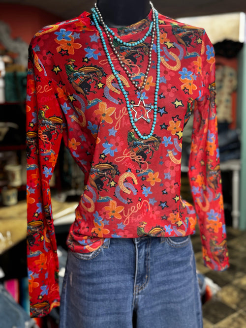 Shop Envi Me It's T-shirt Kinda Day The Rodeo Horseshoe Red Mesh Top