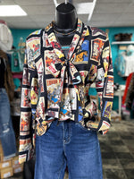 Shop Envi Me tops The Rodeo Poster Tie Neck Spring Button Up Top