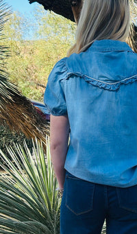 Shop Envi Me Tops and Tunics The Rodeo Ruffle Detail Chambray Top
