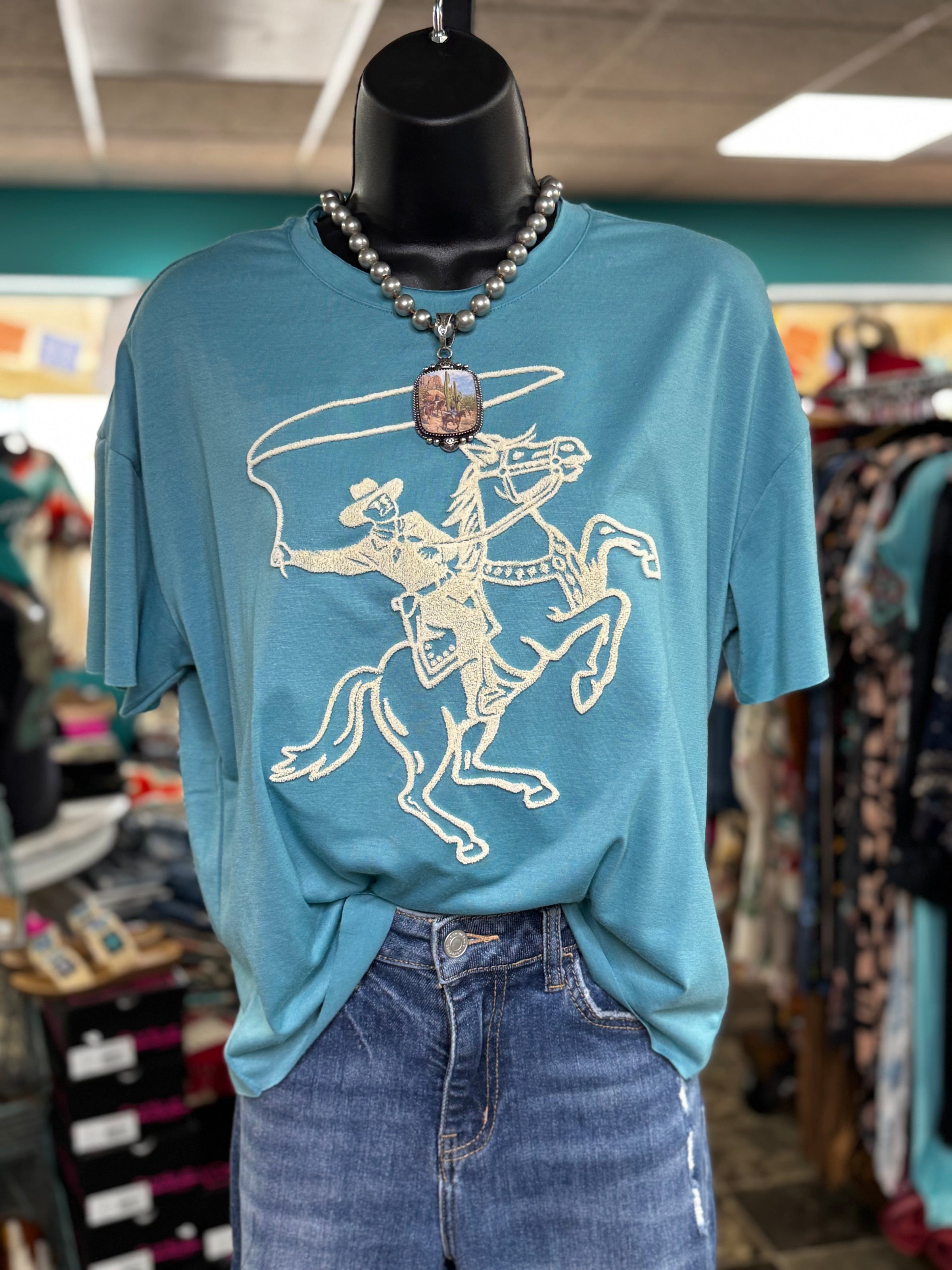 Shop Envi Me Tops and Tunics The Rope The Sky Embroidered Western Mom Crop Tee