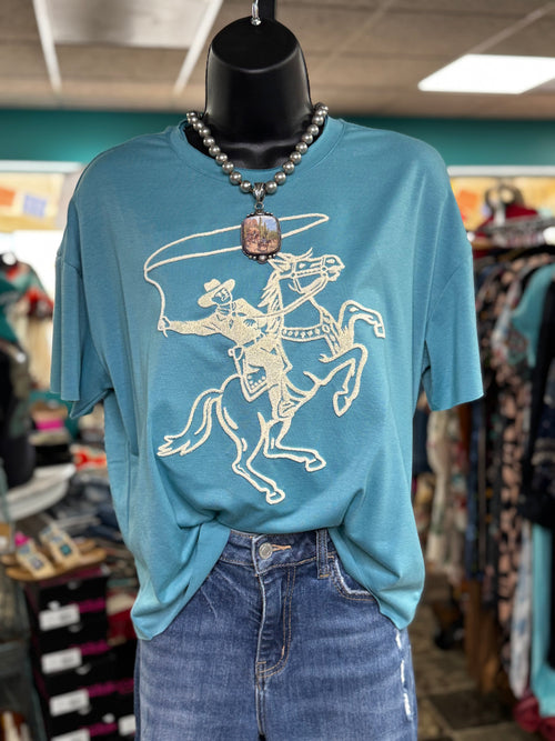 Shop Envi Me Tops and Tunics The Rope The Sky Embroidered Western Mom Crop Tee