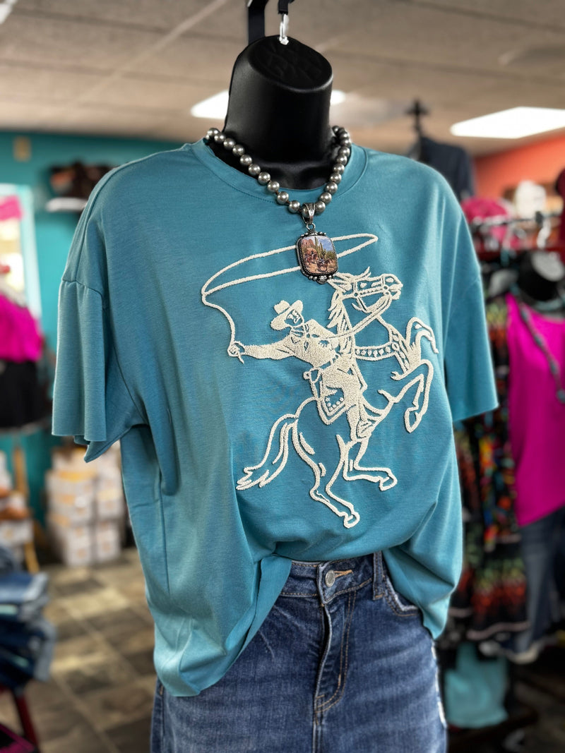 Shop Envi Me Tops and Tunics The Rope The Sky Embroidered Western Mom Crop Tee