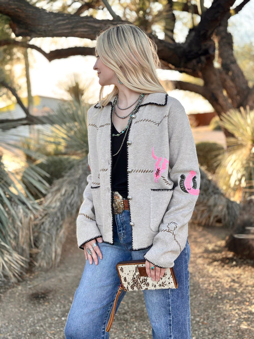 Shop Envi Me Tops and Tunics The Round The Campfire Embroidered Whipstitch Cardigan Sweater