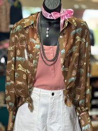 Shop Envi Me tops The Running Horses In The Desert Button Up Chiffon Top