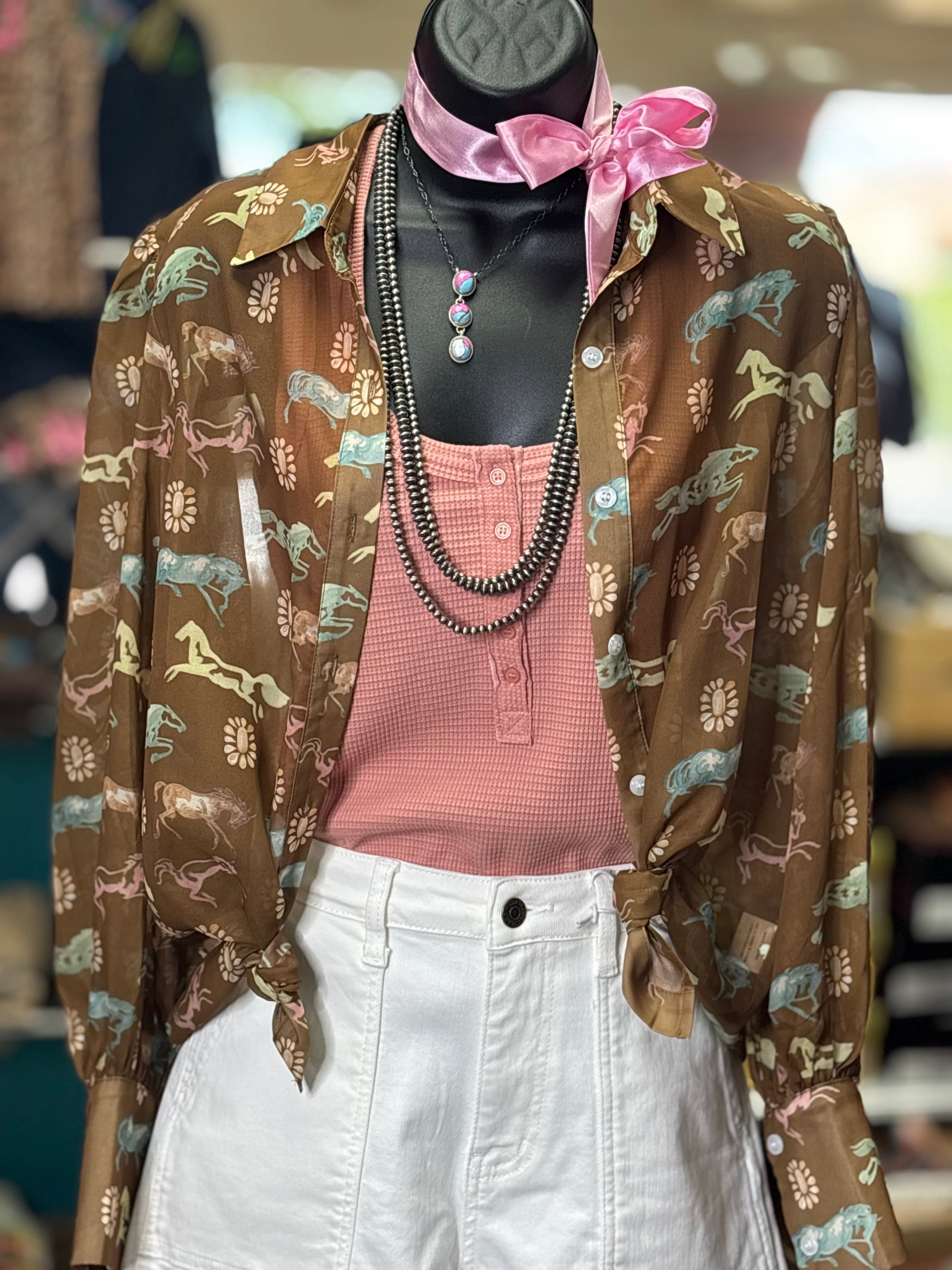 Shop Envi Me tops The Running Horses In The Desert Button Up Chiffon Top