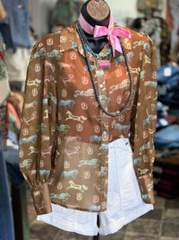 Shop Envi Me tops The Running Horses In The Desert Button Up Chiffon Top