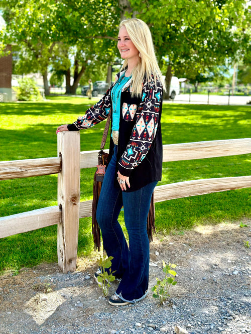 Shop Envi Me Cardigans and Kimonos The Saddle Up Aztec Cord Shacket Jacket