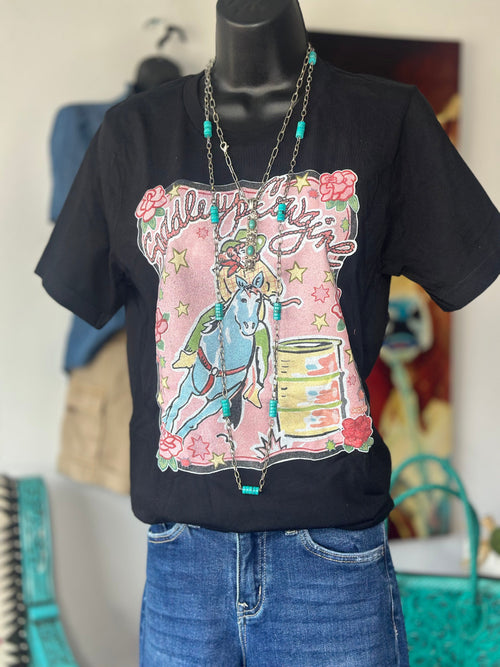 Shop Envi Me Tops and Tunics The Saddle Up That Barrel Horse Cowgirl Tee