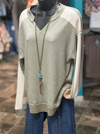 Shop Envi Me Tops and Tunics The Sage Autumn Color Block Sleeve Waffle Top