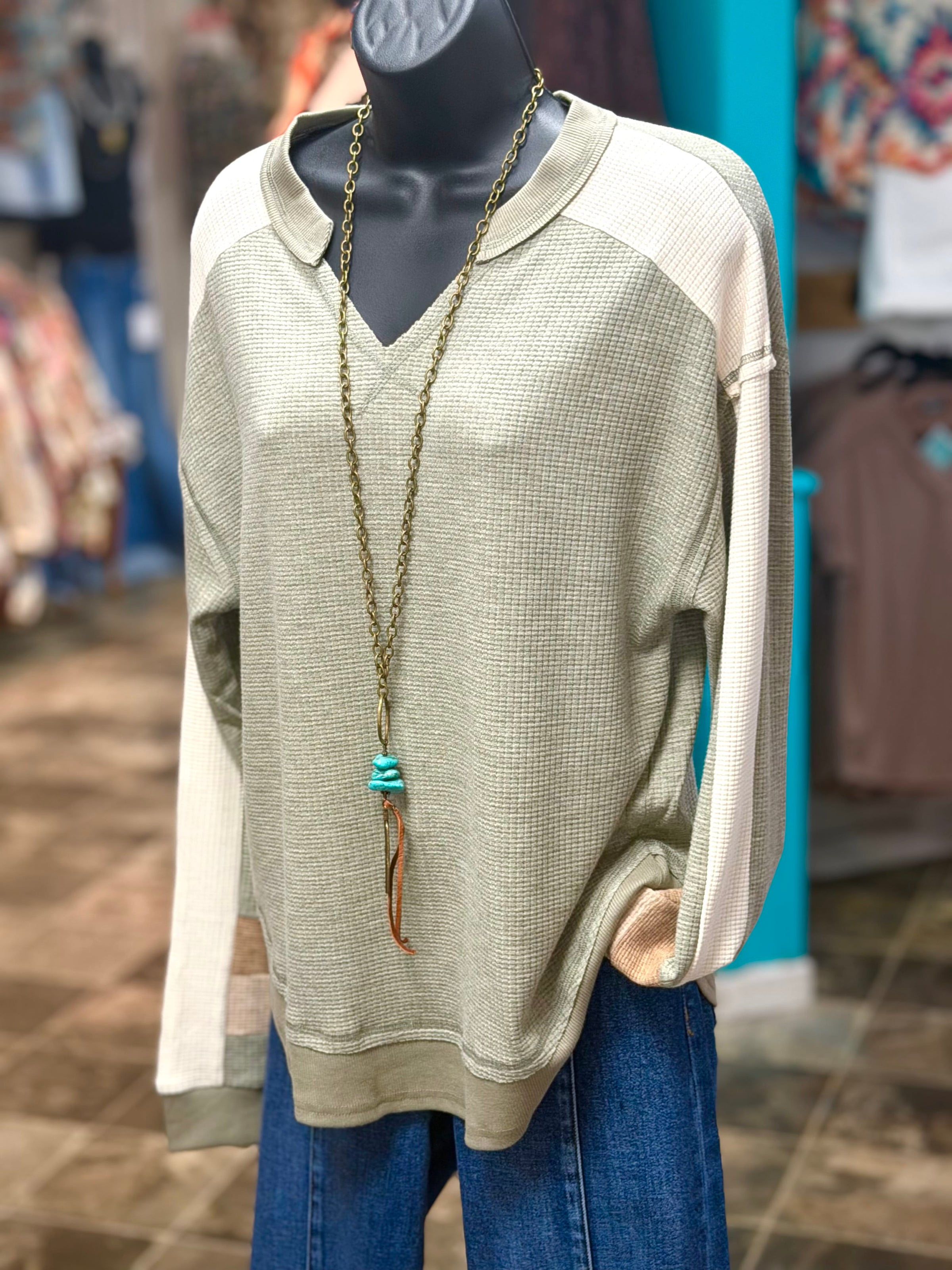 Shop Envi Me Tops and Tunics The Sage Autumn Color Block Sleeve Waffle Top