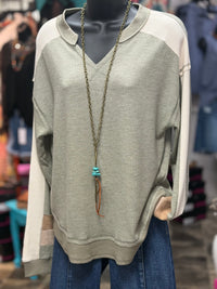 Shop Envi Me Tops and Tunics The Sage Autumn Color Block Sleeve Waffle Top