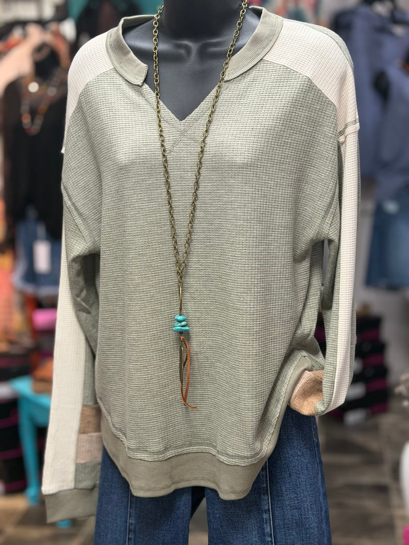 Shop Envi Me Tops and Tunics The Sage Autumn Color Block Sleeve Waffle Top