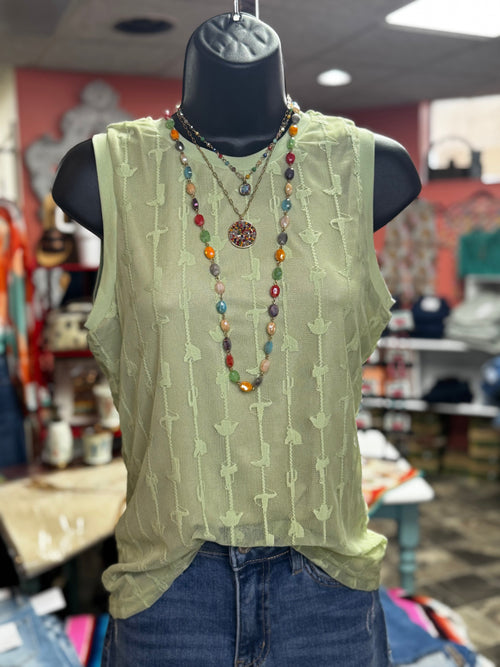 Shop Envi Me Tops and Tunics The Sage Green Lindy Lace Western Sleeveless Top