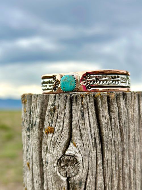 Shop Envi Me Bracelets Sterling Silver Copper & Blue Bird Kingman Turquoise The San Jacinto Copper and Sterling Silver & Kingman Turquoise Cuff Bracelet