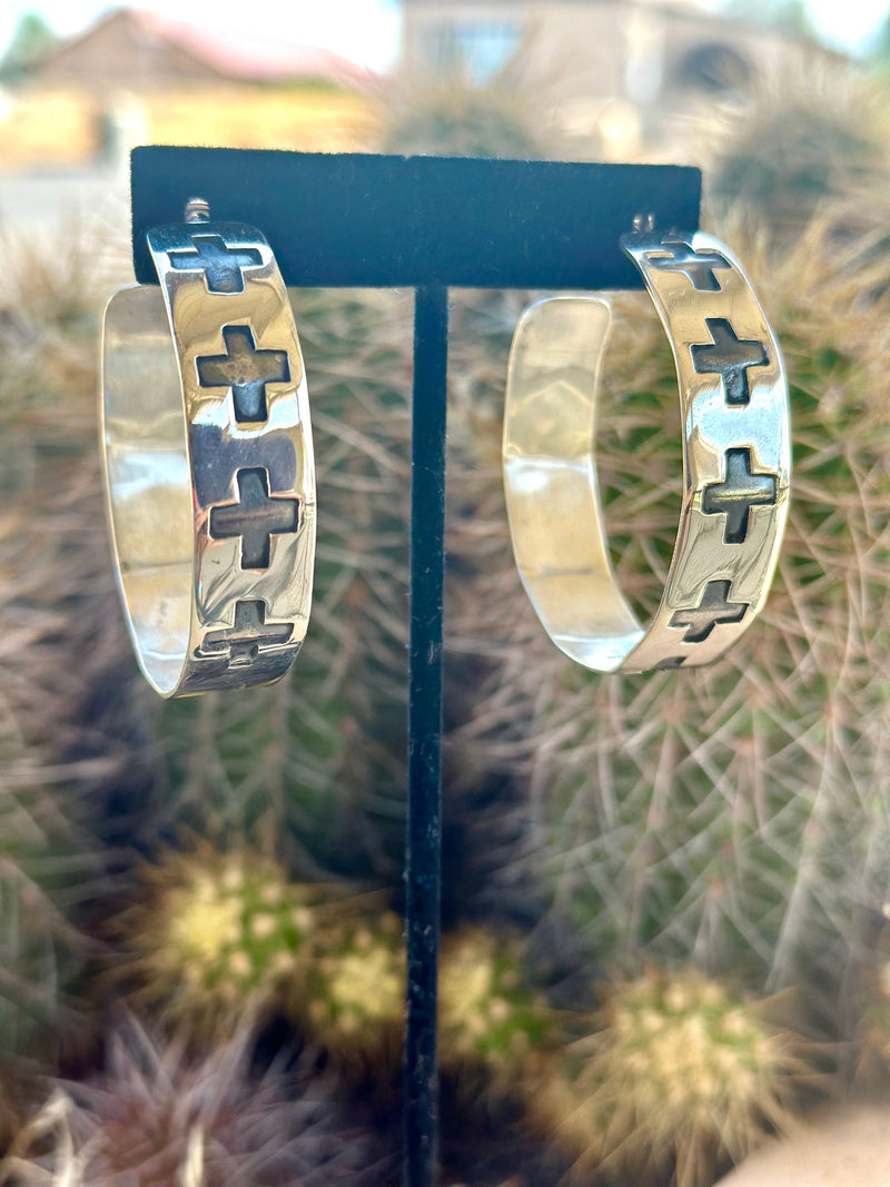 Shop Envi Me Earrings Silver The Santa Fe Cross Sterling Silver Hoop Earring
