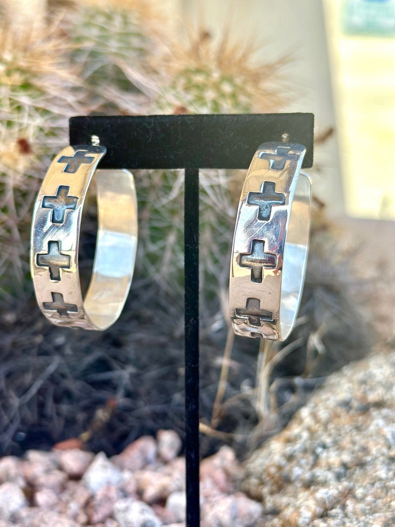 Shop Envi Me Earrings Silver The Santa Fe Cross Sterling Silver Hoop Earring
