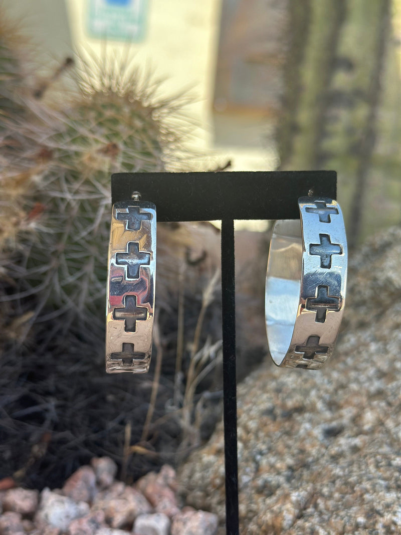 Shop Envi Me Earrings Silver The Santa Fe Cross Sterling Silver Hoop Earring