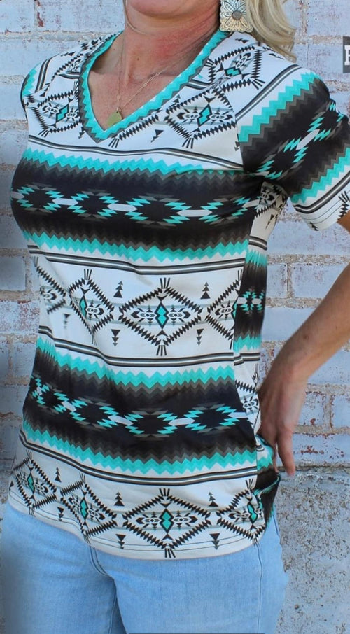 Shop Envi Me Tops and Tunics The Santa Fe V Neck Aztec Top