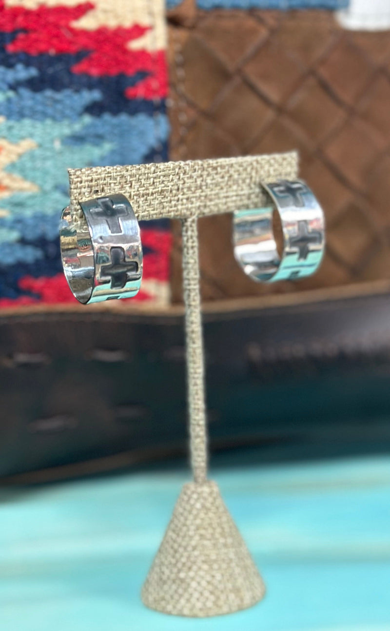 Shop Envi Me Earrings Silver The Santa Maria Cross Sterling Silver Hoop Earring