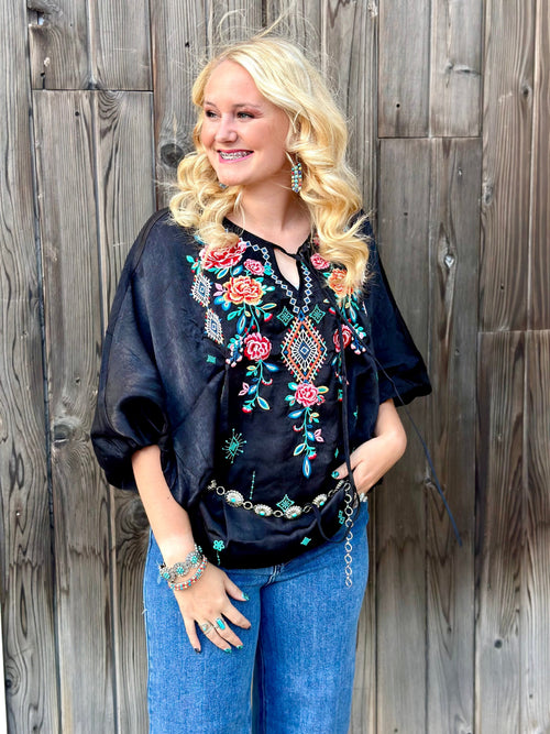 Shop Envi Me Cardigans and Kimonos The Santa Maria Fall Satin Embroidered Top