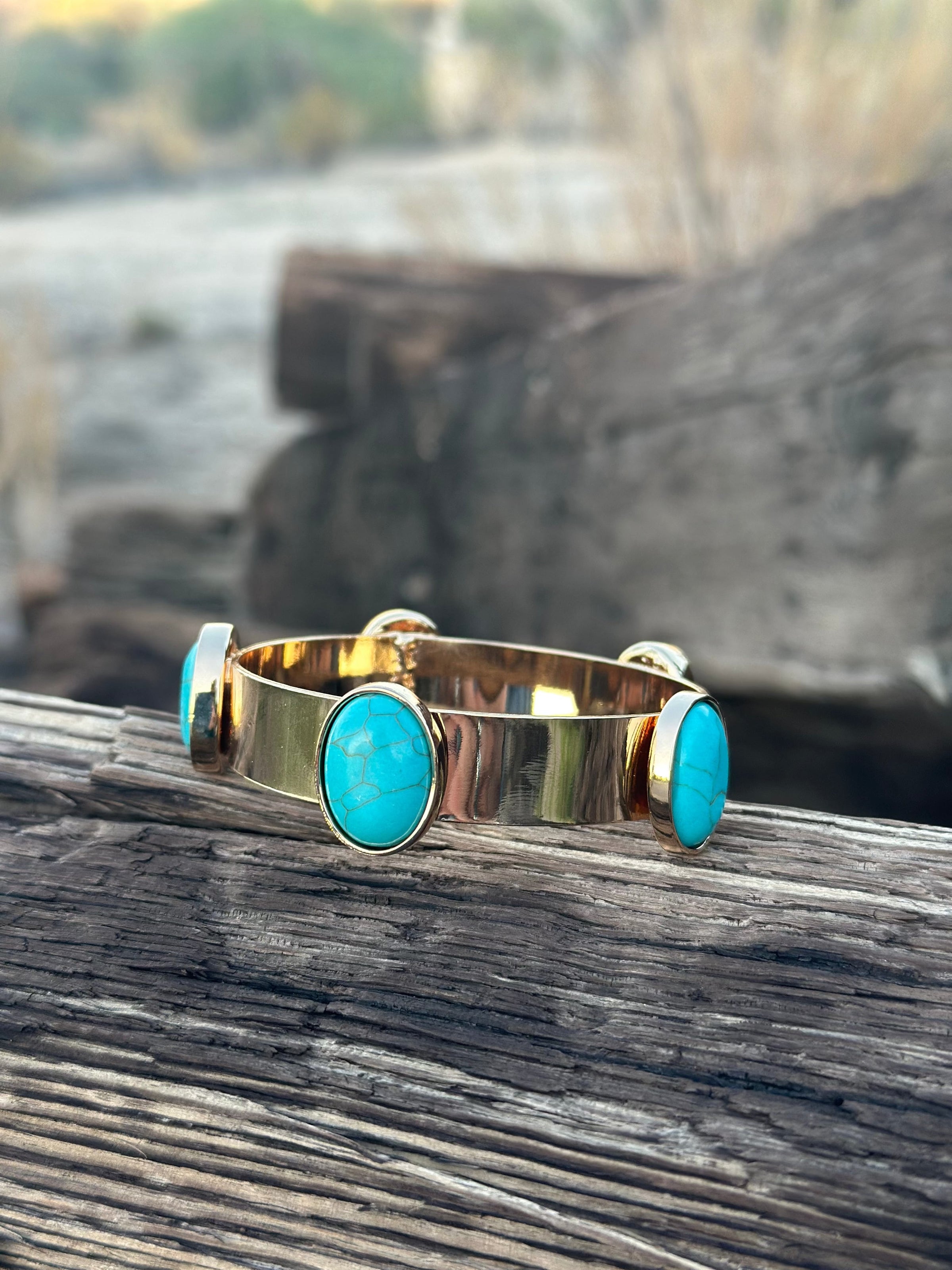 Shop Envi Me Jewelry Gold & Turquoise / Gold The Santa Palo Gold & Turquoise Bangle Bracelet